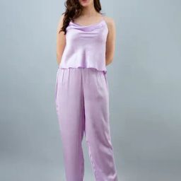 Pretty Loving Thing Purple Satin Solid Top & Pyjama Set-image-56