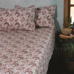 Fanusta Manzhar Off White 200 TC Hand Block Printed Bed Sheet Set-image-58