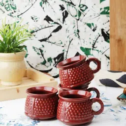 VarEesha Hand Crafted Studio Pottery Maroon Tea Cups (200 ml) - Set of 4-16