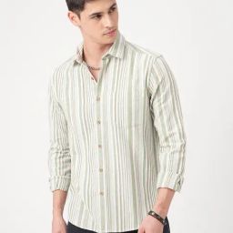 VASTRADO Core Fashion Green Regular Fit Stripes Shirt-picture-3
