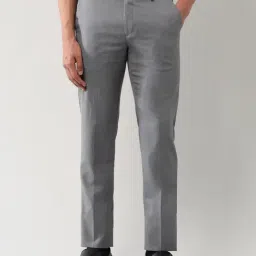 Arrow Grey Polyester Regular Fit Textured Formal Trousers-picture-45