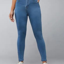 DOLCE CRUDO Blue Denim Skinny Fit High Rise Jeans-image-53
