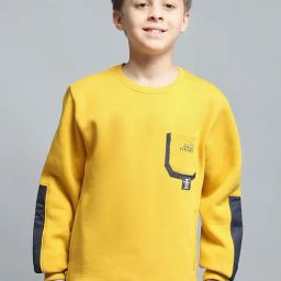 Monte Carlo Boys Solid Yellow Round Neck Full Sleeve Sweatshirt-image-23