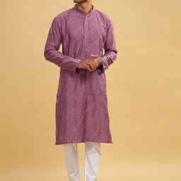 Anouk Men Yoke Design Thread Work Kurta-image-3