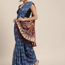 Vastranand Navy Printed Saree With Unstitched Blouse-image-31