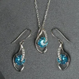 Clara 92.5 Sterling Silver Swiss Zirconia Sky Blue Eye Pendant Set-18