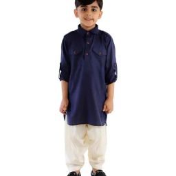 VASTRAMAY Kids Navy Pathani Kurta Set-image-75