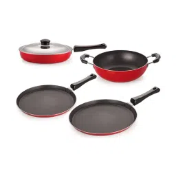 Nirlon Non-Stick Red Aluminium Kitchenware Utensils with Bakelite H & le set-44