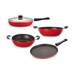 Nirlon Non-Stick Red Aluminium Kitchenware Combo Essential Set with Steel Lid-16
