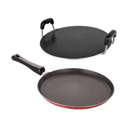 Nirlon Non-Stick Red Aluminium Gas Compatible Flat Tawa & Bhakri Tawa Set-44