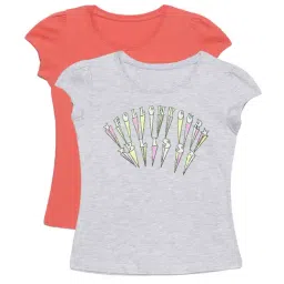 Plum Tree Kids Salmon Pink & Grey Embellished T-Shirt (Pack Of 2)-image-65