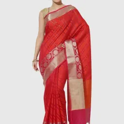 Banarasi Silk Works Red Silk Woven Saree With Unstitched Blouse-46