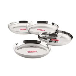 HAZEL Silver Stainless Steel 23 cm Small Thali - Set of 4-image-90