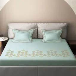 DDECOR Live beautiful Damask Frosty Mint 180 TC Cotton King Bed Sheet with 2 Pillow Covers-image-32