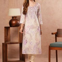 Fashor Off-White & Purple Printed Straight Kurta-image-20