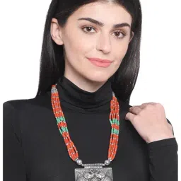 Imli Street Elephant Design Peach & Green Necklace-12