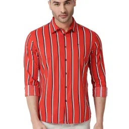 Basics Orange Slim Fit Striped Shirt-image-43