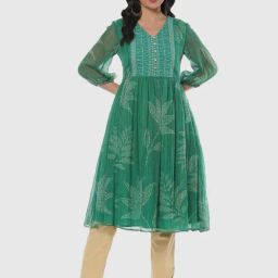 Biba Green Printed A Line Kurta-image-77