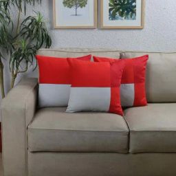 House This The Jumbled Rectangles Red & Grey Cotton Cushion Cover - Set of 3-25