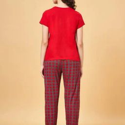 YU by Pantaloons Red Cotton Printed T-Shirt Pyjamas Set image 2