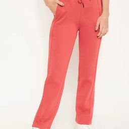 MADAME Peach Mid Rise Sports Track Pants-image-65