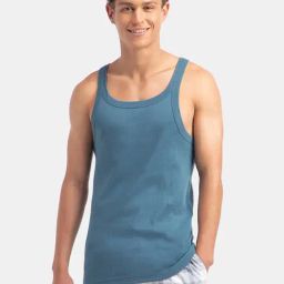 Jockey Zone Blue Cotton Regular Fit Solid Vest-image-83