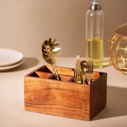 Nestroots Dine in Paradise Brown Acacia Wood Spoon & Fork Stand-10