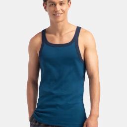 Jockey Zone Blue Cotton Regular Fit Solid Vest-image-84
