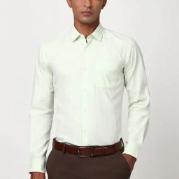 Peter England Green Cotton Regular Fit Striped Shirt-picture-38