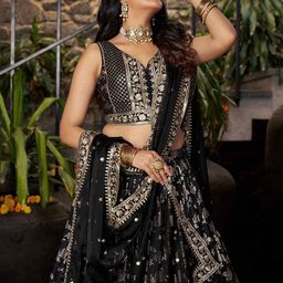 FABPIXEL Embroidered Sequinned Semi-Stitched Lehenga & Unstitched Blouse With Dupatta image 3