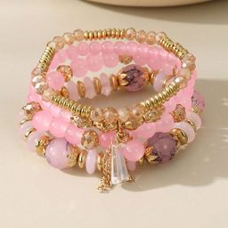 Shining Diva Fashion Set Of 4 Gold-Plated Artificial Stones And Beads Bracelet-10