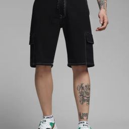 Jack & Jones Black Cotton Regular Fit Cargo Shorts-picture-21