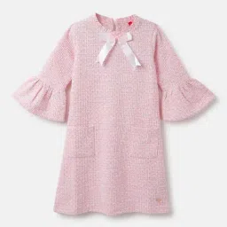 Blue Giraffe Girls Pink Polyester Blend Self Design Dress-picture-11