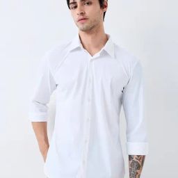Spykar White Blended Slim Solid Shirt-image-71