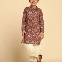 KISAH Kids Pink & White Cotton Printed Full Sleeves Kurta Set-image-48