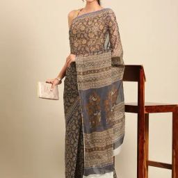 SHANVIKA Grey Pure Cotton Floral Print Saree Without Blouse Piece-image-85
