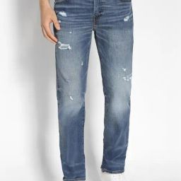 American Eagle Blue Straight Fit Distressed Distressed Jeans-image-52
