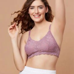 Clovia Mauve Lace Padded Bra-image-4
