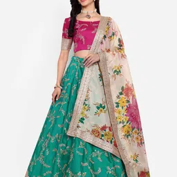 FABPIXEL Embroidered Zardozi Semi-Stitched Lehenga & Unstitched Blouse With Dupatta-picture-46
