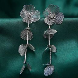 ToniQ Silver Floral Petal Drop & Dangler Earrings For Women-17