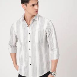 VASTRADO Core Fashion White Regular Fit Stripes Shirt-image-89