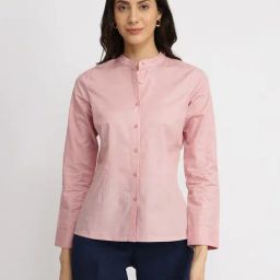 Fablestreet Pink Cotton Solid Long Sleeves Shirt-image-34