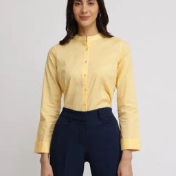 Fablestreet Yellow Cotton Solid Long Sleeves Shirt-image-64