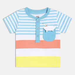 MINI KLUB Boys Striped Mandarin Collar Cotton T-shirt-image-67