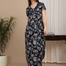 Sweet Dreams Navy Cotton Floral Print Nighty-image-18