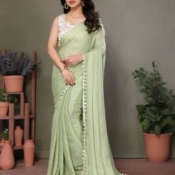 Odette Green Silk Textured Saree with Blouse-image-77