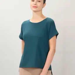 Amante Teal Blue Relaxed Fit Solid T-Shirt-picture-16