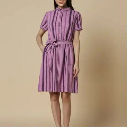 Allen Solly Purple Cotton Striped A-Line Dress-picture-9
