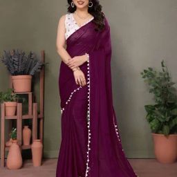 Odette Wine Silk Textured Saree with Blouse-picture-15