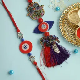 Aapno Rajasthan Red & Blue Evil Eye and Elephant Combo Bhaiya Bhabhi Rakhi-image-93